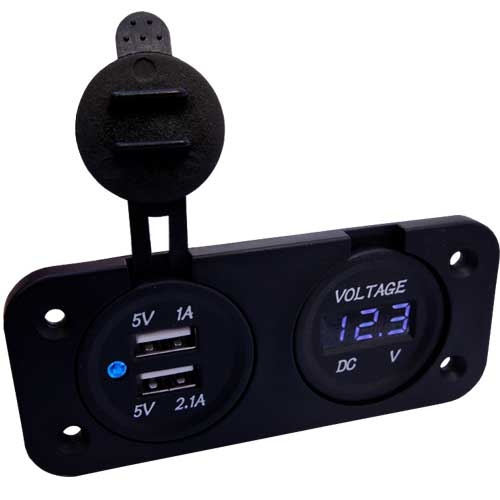 2x USB Med Voltmåler Innfelt