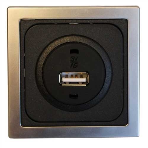 Vegguttak USB Enkel Svart/Sølv