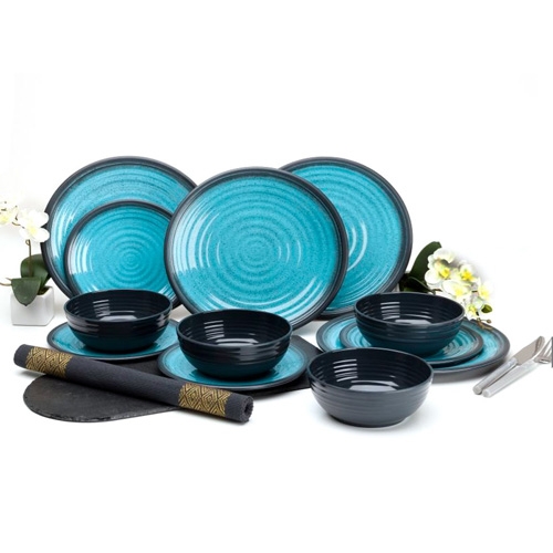 Flamefield Melaminservise Granitt Aqua 12-Deler