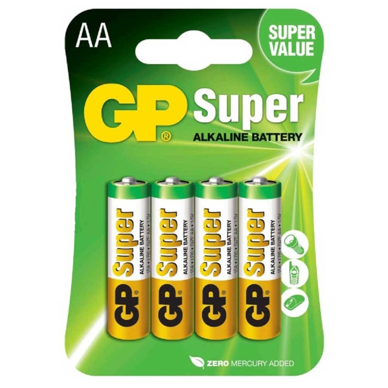 GP Batteri LR6/AA Super 4-pakning i gruppen Campingvogn & Bobilt / Elektronikk / Batterier & Omformere / Batterier hos Campmarket (67694)