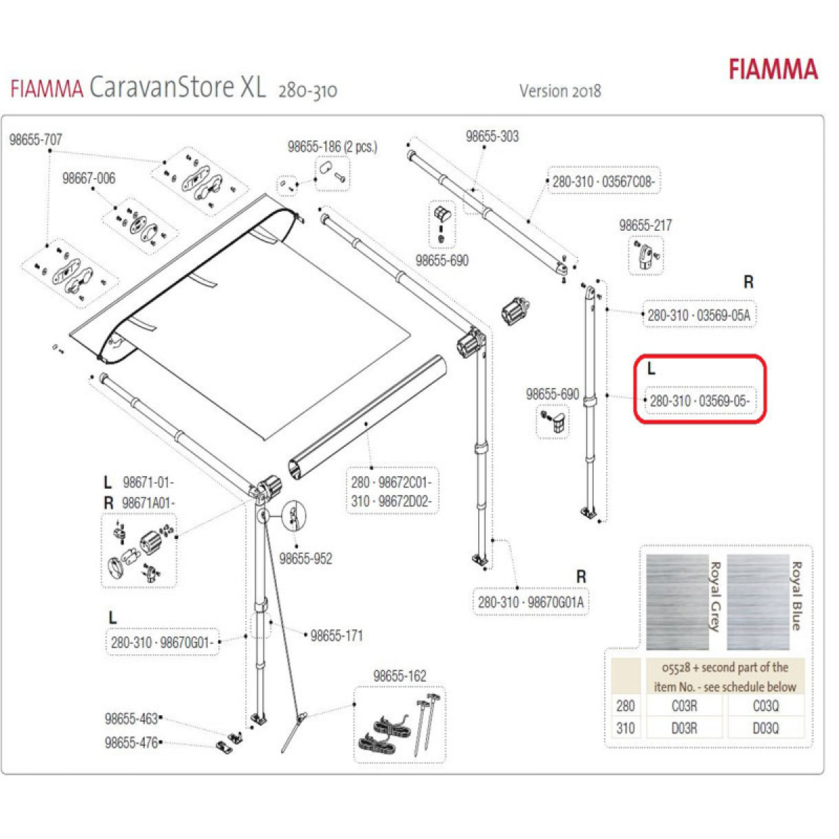 Støttebein Caravanstore XL 280-310 Venstre i gruppen Fortelt & Markiser / Markiser / Campingvognmarkiser / Tilbehør Campingvognmarkiser / Tilbehør Caravanstore hos Campmarket (69894)