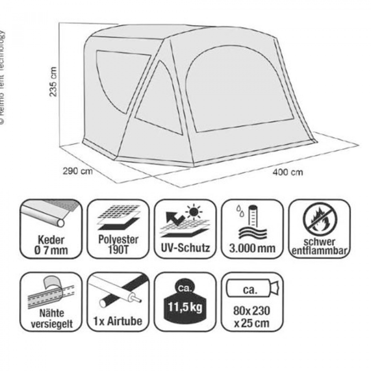 Reimo Lufttelt til Adria Action 361 i gruppen Fortelt & Markiser / Fortelt Campingvogn / Spesialtelt hos Campmarket (69924)
