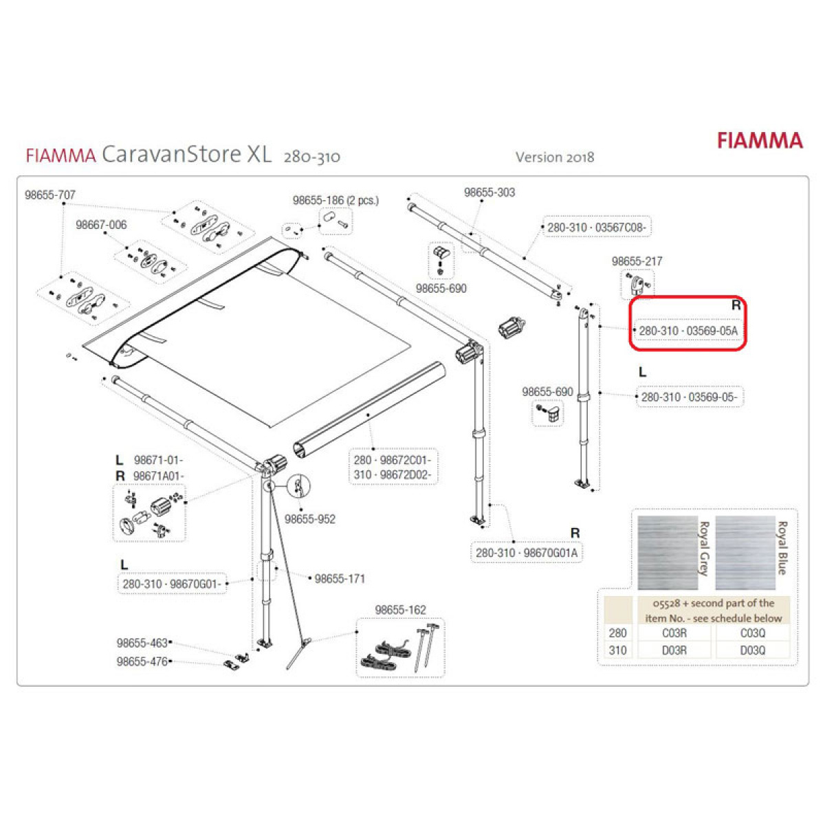 Støttebein Caravanstore XL 280-310 Høyre i gruppen Fortelt & Markiser / Markiser / Campingvognmarkiser / Tilbehør Campingvognmarkiser / Tilbehør Caravanstore hos Campmarket (73014)
