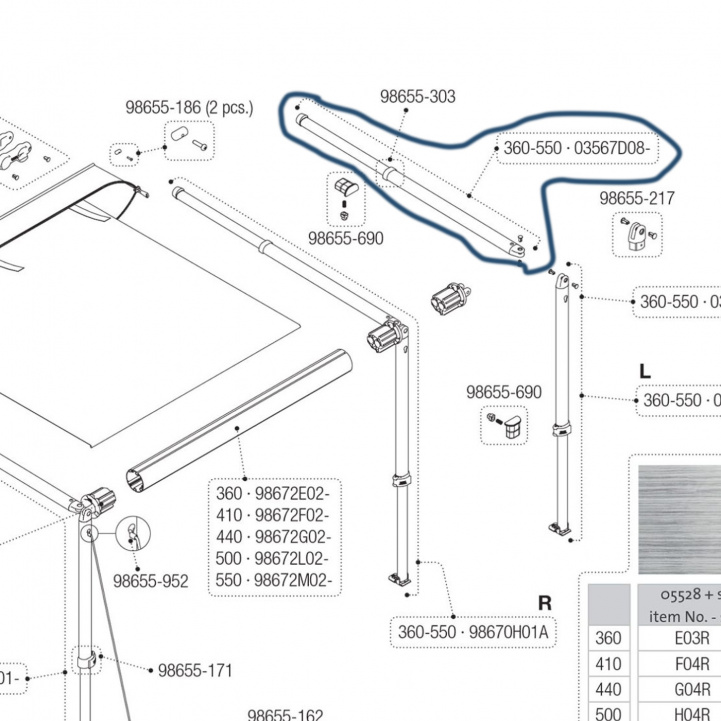 Fiamma Overligger 03567D08- Caravanstore XL 360-550 i gruppen Fortelt & Markiser / Markiser / Campingvognmarkiser / Reservdeler Campingvognmarkiser / Reservdeler Caravanstore hos Campmarket (73422_16)