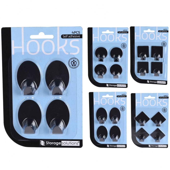 Selvheftende Kroker 4-pakning Svart i gruppen Campingvogn & Bobilt / Lås & Beslag / Kroker & Opphengning hos Campmarket (76523)