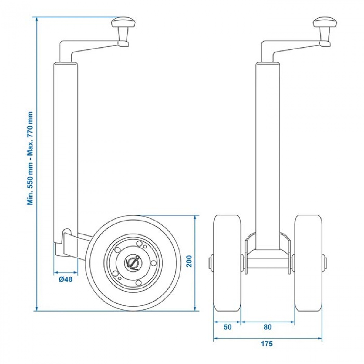 ProPlus Støttehjul Dobbelt 48 Gummidekk 200 x 50 mm i gruppen Campingvogn & Bobilt / Chassis / Støttehjul hos Campmarket (78450)