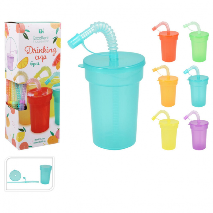 Krussett Med Sugerør 6-Pakning i gruppen Husholdning & Kjøkken / Glass & Krus / Barnglass hos Campmarket (82112)