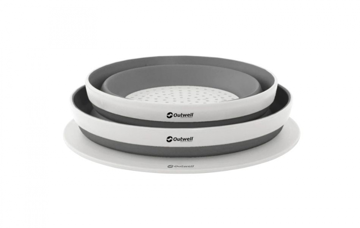 Outwell Skål- og dørslagsett Grey Mist i gruppen Husholdning & Kjøkken / Kjøkkenutstyr / Kjøkkenredskap hos Campmarket (83179)