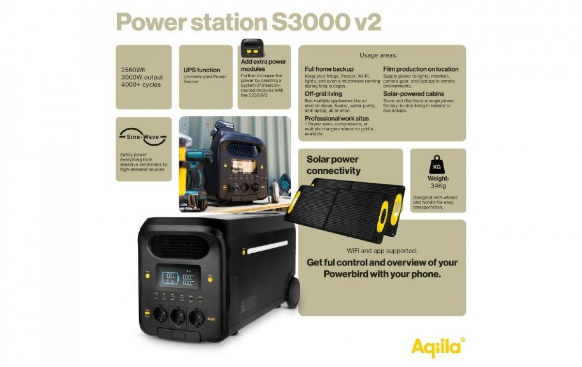 Aqiila Powerbird Powerstation S3000V2 i gruppen Campingvogn & Bobilt / Elektronikk / Elsentraler & Elverk / Strømgenerator hos Campmarket (83996)