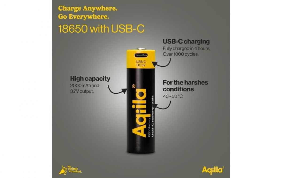 Aqiila Oppladbart 18650-Batteri USB-C i gruppen Campingvogn & Bobilt / Elektronikk / Batterier & Omformere / Batterier hos Campmarket (84006)