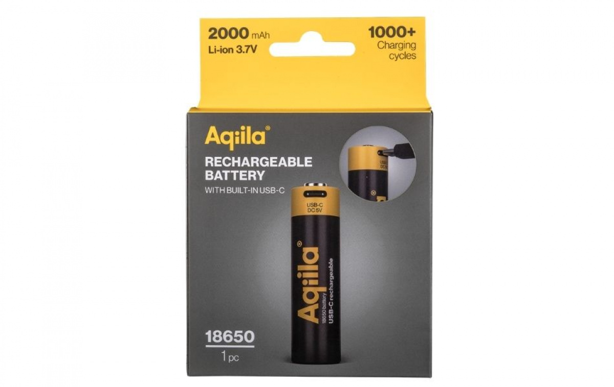 Aqiila Oppladbart 18650-Batteri USB-C i gruppen Campingvogn & Bobilt / Elektronikk / Batterier & Omformere / Batterier hos Campmarket (84006)