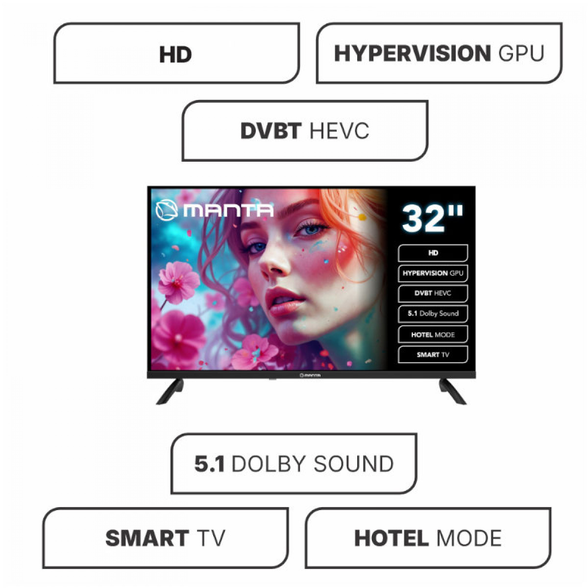 Manta LED Smart TV 32 tommer 230v i gruppen Campingvogn & Bobilt / Elektronikk / TV, Bilde & Lyd hos Campmarket (84286)