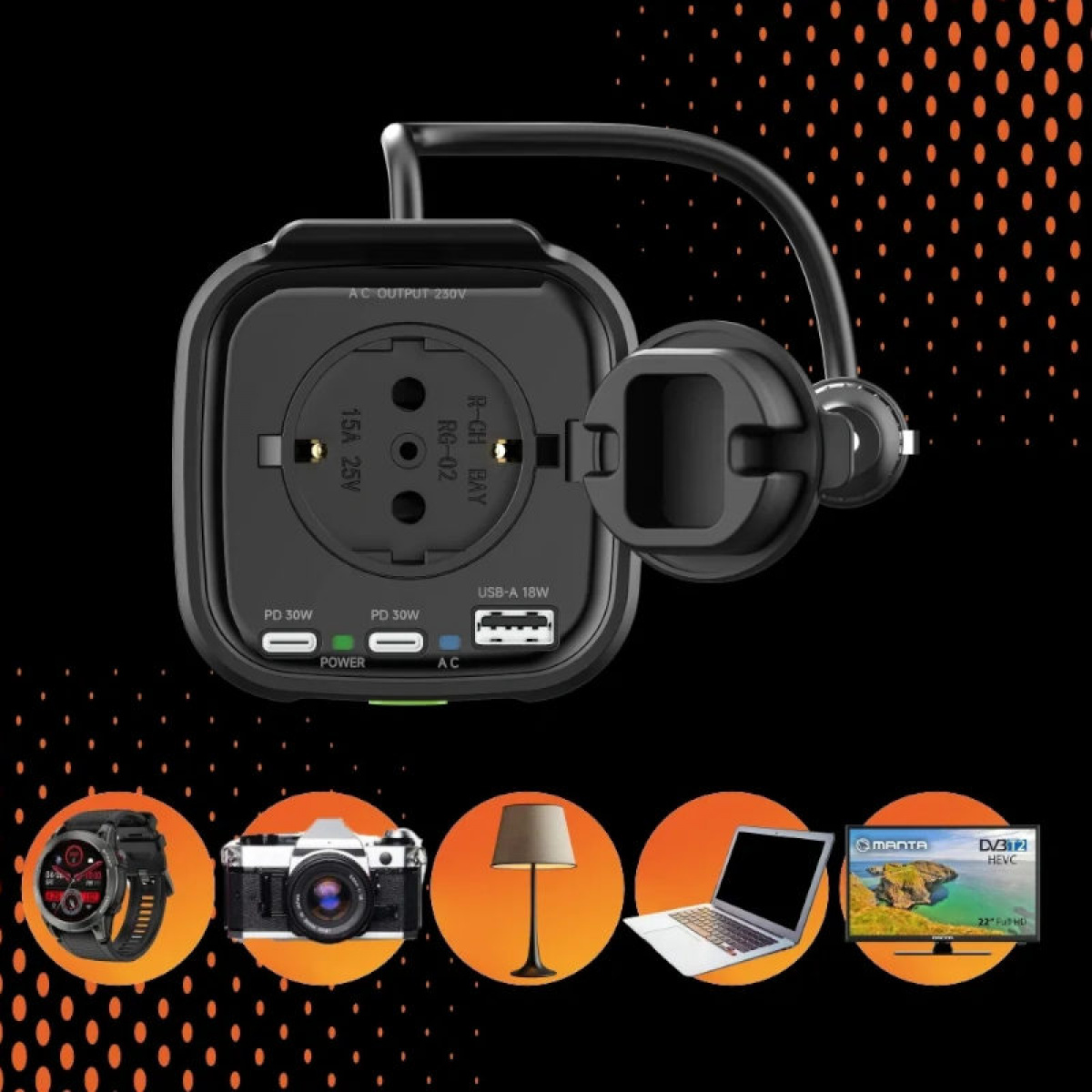 Manta 150W Omformer 12V til 230V i gruppen Campingvogn & Bobilt / Elektronikk / Batterier & Omformere / Inverter & Omformer / Omformer 12V Til 230V hos Campmarket (84507)