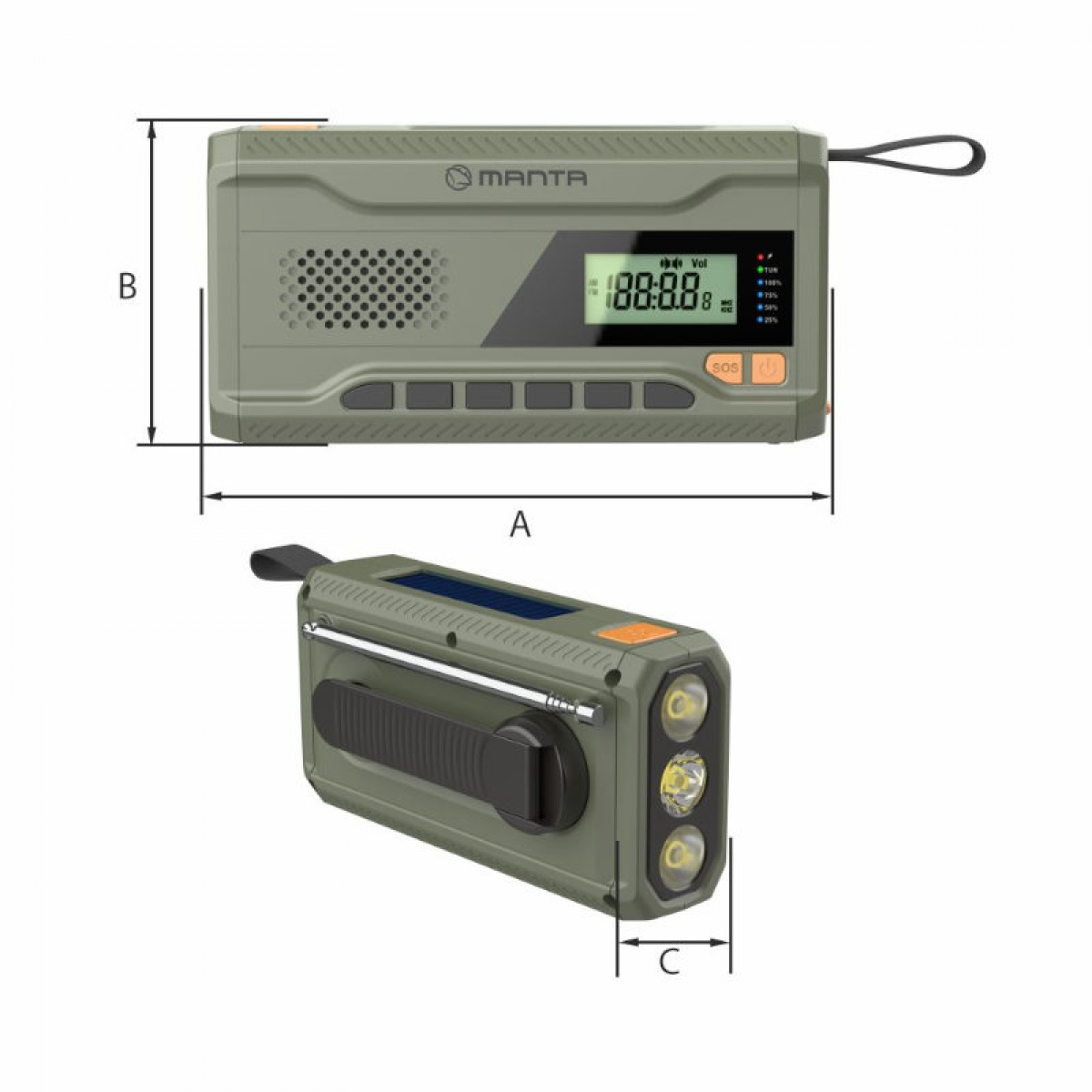 Manta Dynamo Sveiveradio Solcelle-powerbank i gruppen Annet / Prepping hos Campmarket (84603)