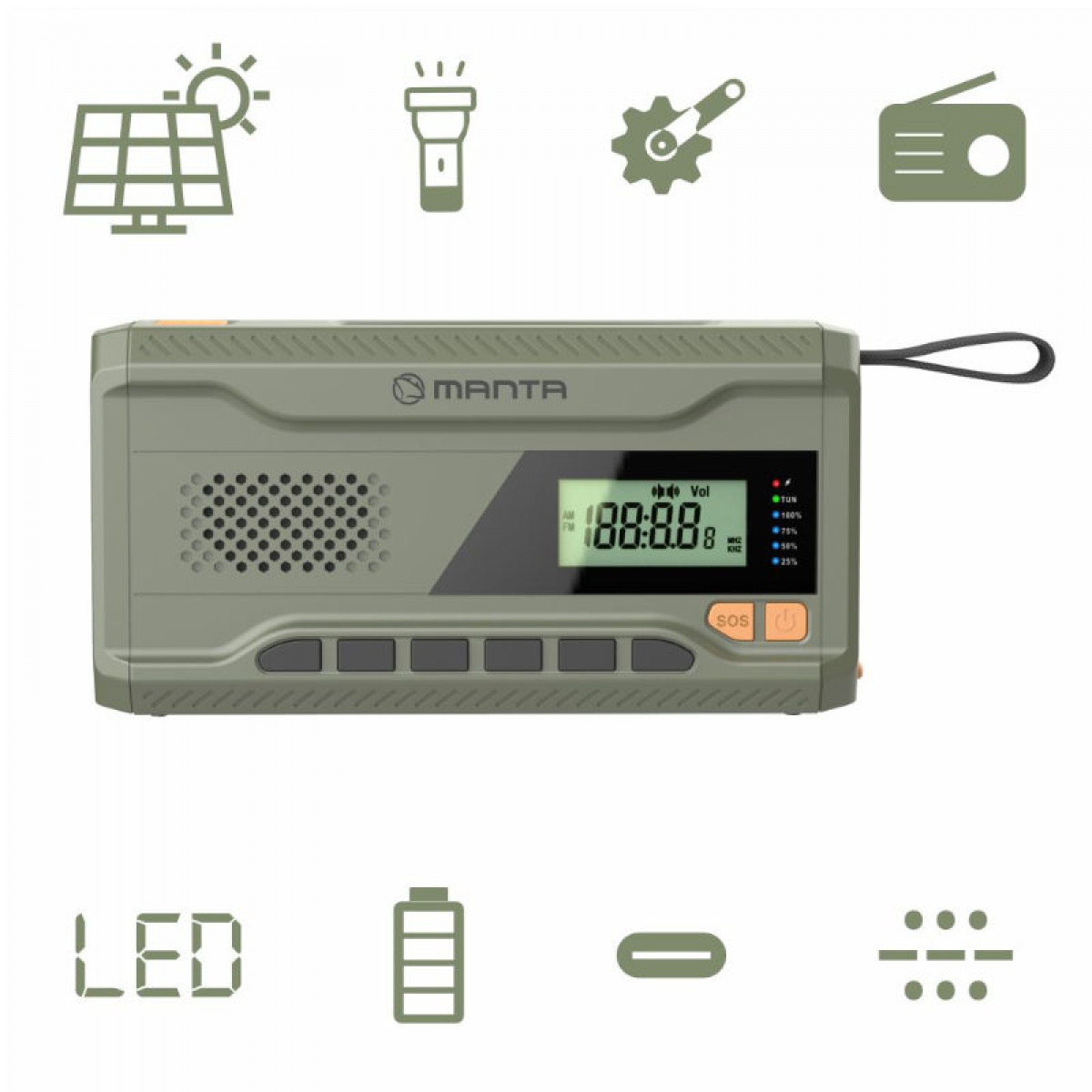 Manta Dynamo Sveiveradio Solcelle-powerbank i gruppen Annet / Prepping hos Campmarket (84603)