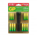 GP Batterier AA-12-pakning inkl. lommelykt